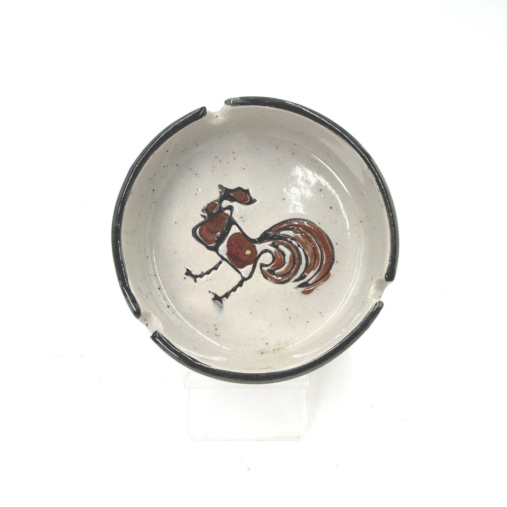 Vintage COTC Korea‎ Ceramic Rooster Ashtray Trinket Dish Gray Brown Speckled MCM